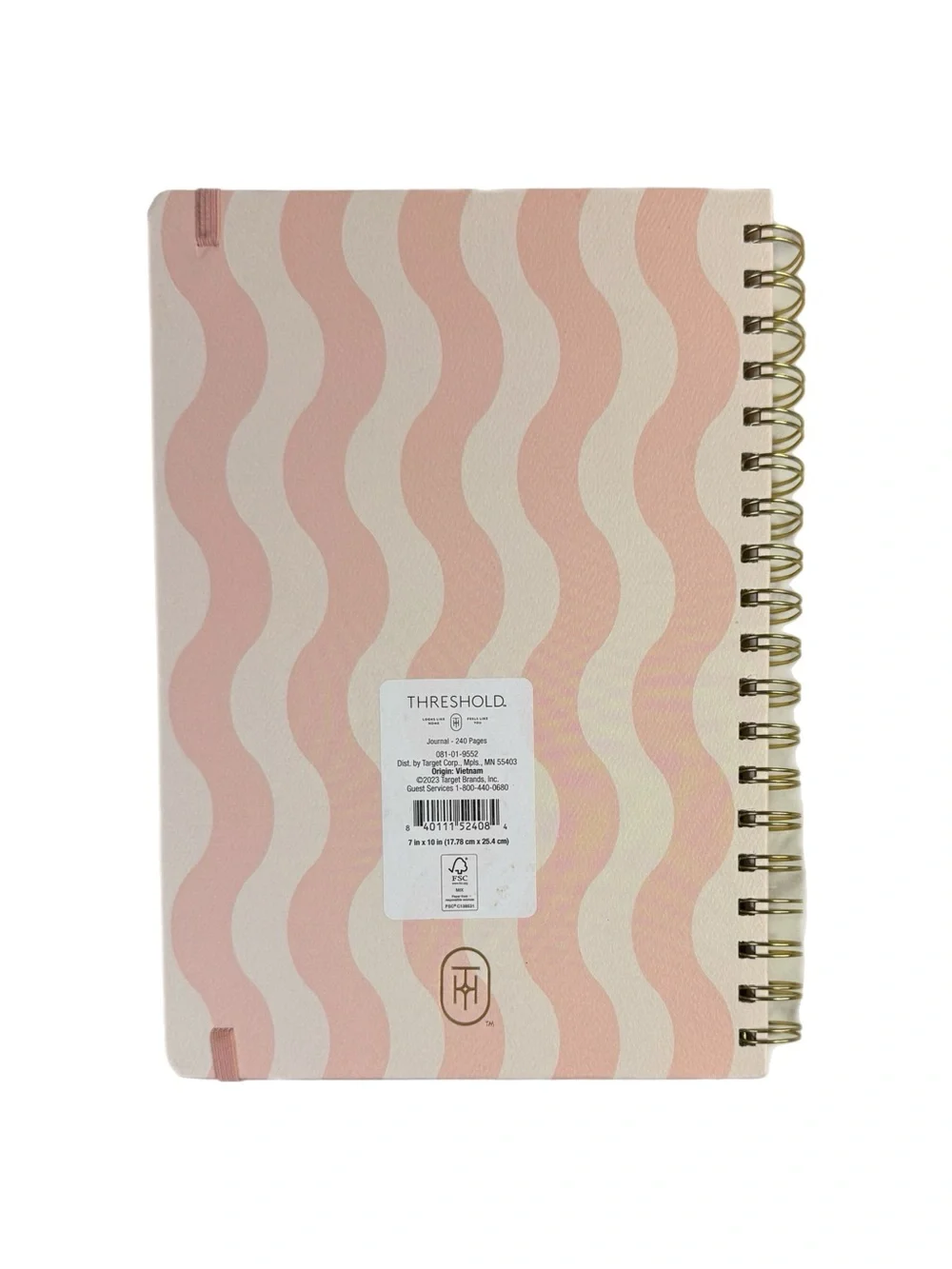 Threshold Pink Wavy Spiral Notebook Journal Gold 7x10 240 Pages NWT